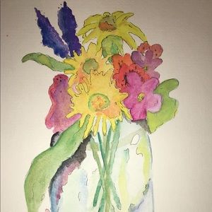Ball vase with flowers watercolor painting